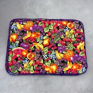 Vintage Rainbow Fruit Cotton Quilted Placemats VTG Set of Six